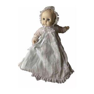 VTG Effanbee  My Fair Baby Doll 1970s Wet Sleep Eyes Sculpted Hair linen dress